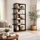 Kemu Modern Bookcase | 4 Open Shelves | 76" Rustic Dark Brown Wood