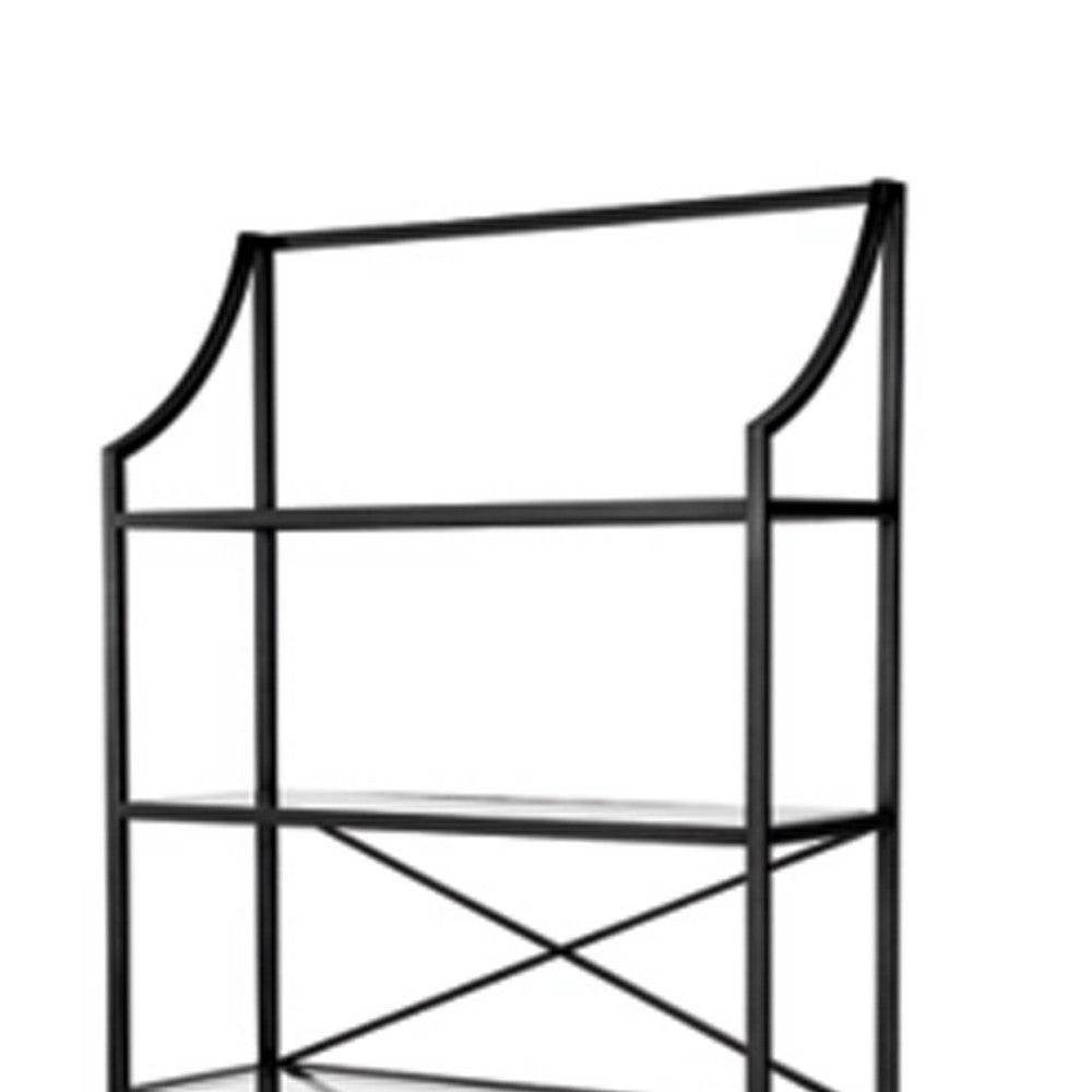Meu Bookcase with 5 Clear Glass Shelves | 72" Antique Black Metal