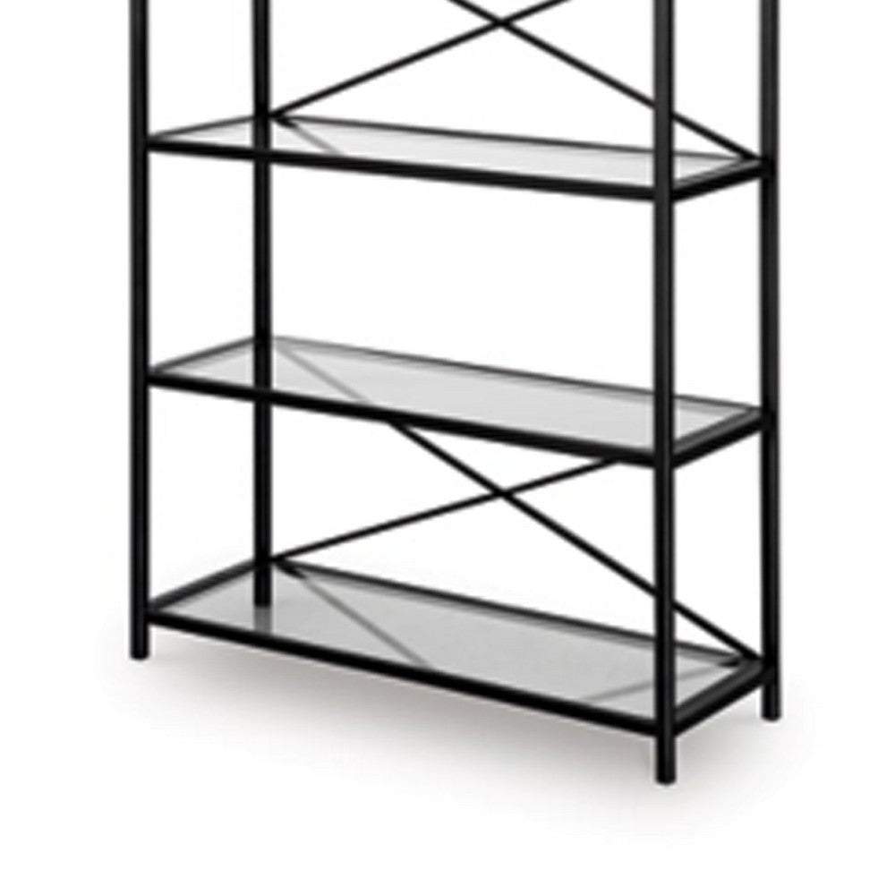 Meu Bookcase with 5 Clear Glass Shelves | 72" Antique Black Metal