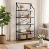 Meu Bookcase with 5 Clear Glass Shelves | 72" Antique Black Metal