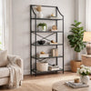 Meu Bookcase with 5 Clear Glass Shelves | 72" Antique Black Metal