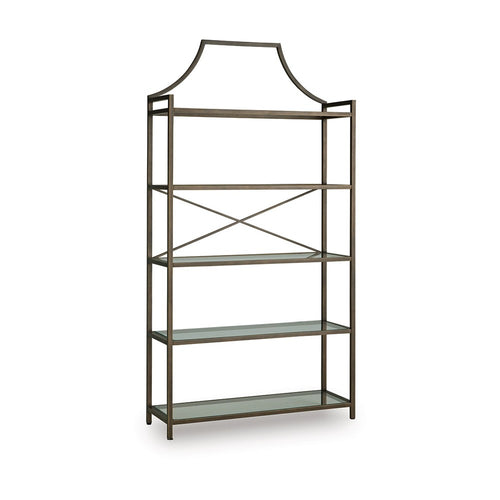 Gey Bookcase with 5 Clear Glass Shelves | 72" Antique Bronze Metal Frame