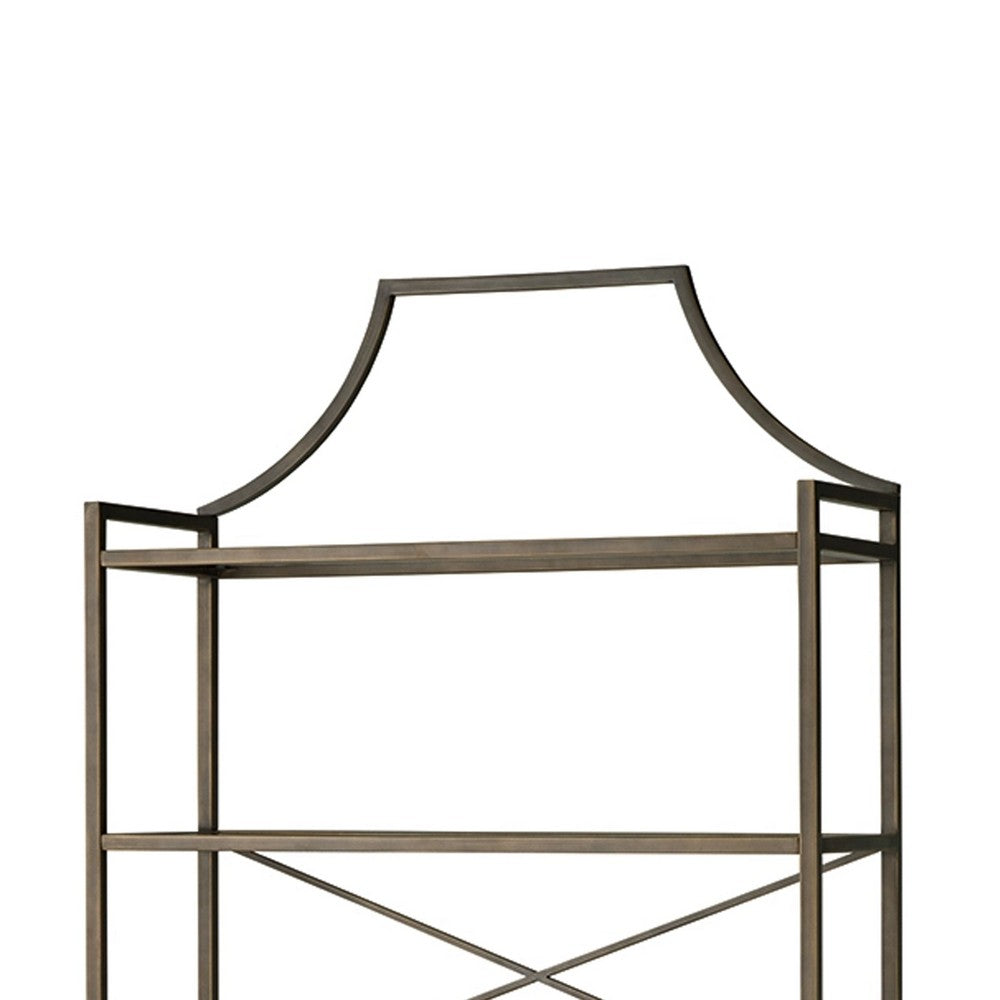 Gey Bookcase with 5 Clear Glass Shelves | 72" Antique Bronze Metal Frame