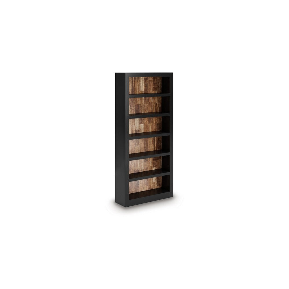Fleur Classic Bookcase | 6 Shelves | Butcher Block Back | 75" Black Brown