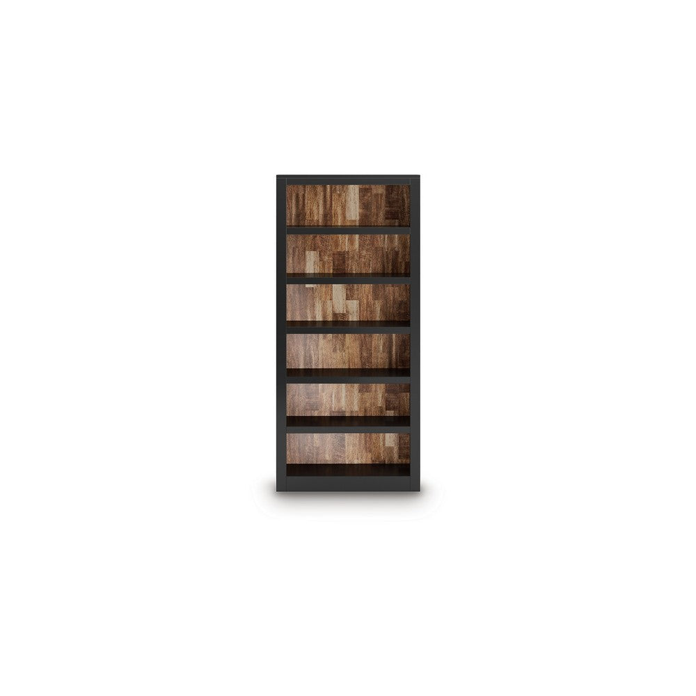 Fleur Classic Bookcase | 6 Shelves | Butcher Block Back | 75" Black Brown