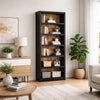 Fleur Classic Bookcase | 6 Shelves | Butcher Block Back | 75" Black Brown