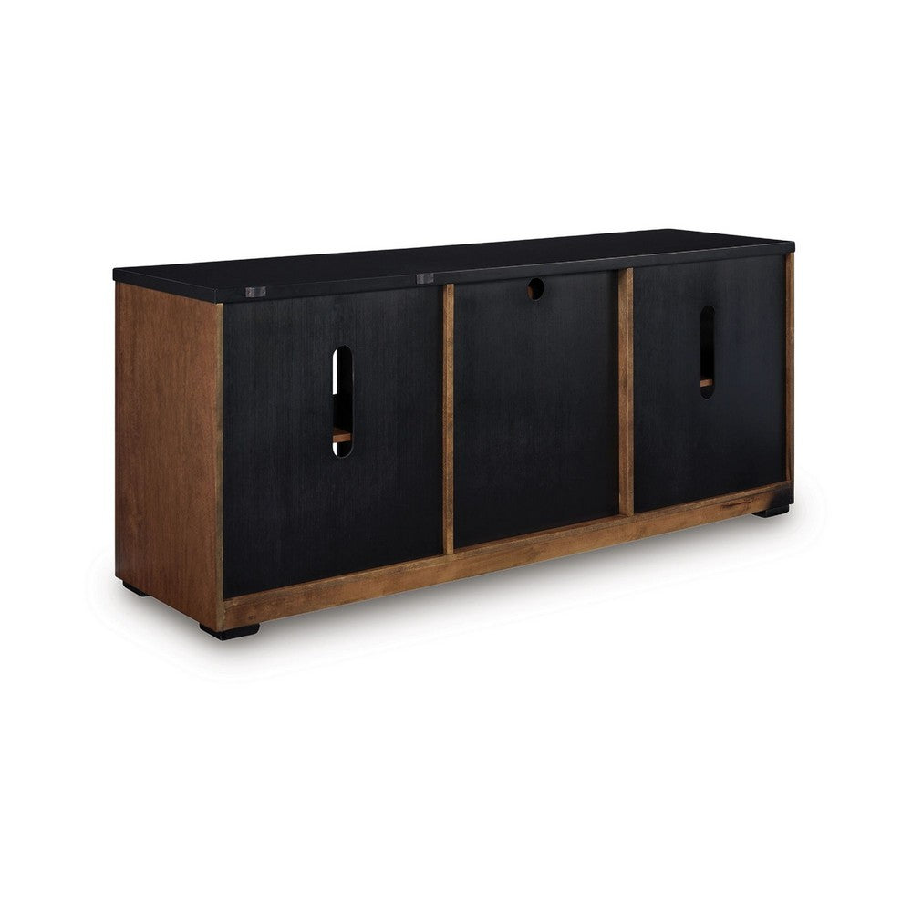Kely Sideboard Credenza | 2 Slatted Doors | Open Cubbies | 66" Brown