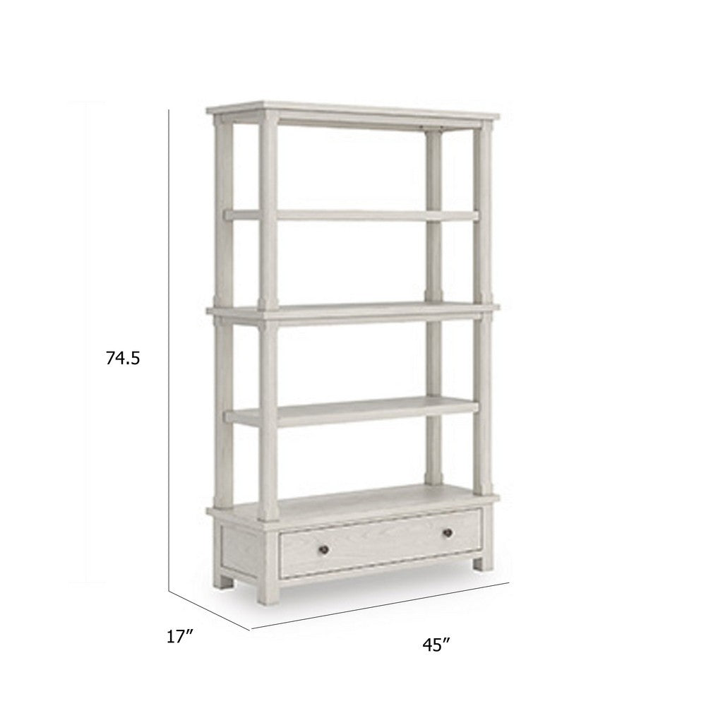 Lea Bookcase with 4 Shelves & Storage Drawer | 75" Antique White