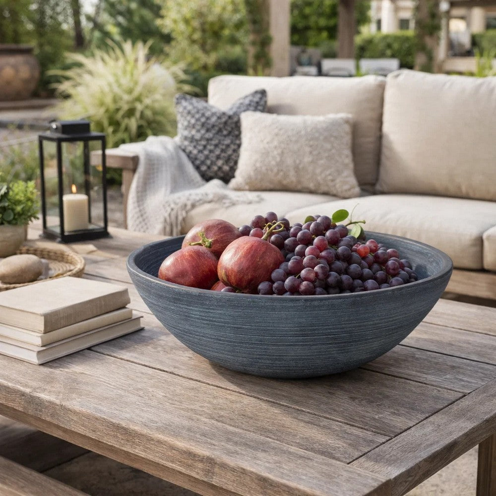 Mio Decorative Accessory Bowl | 16" Round Distressed Blue Terracotta