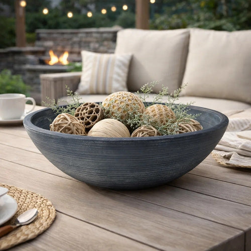 Mio Decorative Accessory Bowl | 16" Round Distressed Blue Terracotta