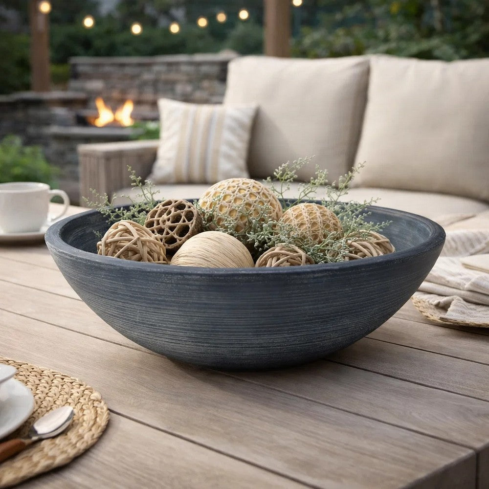 Mio Decorative Accessory Bowl | 16" Round Distressed Blue Terracotta