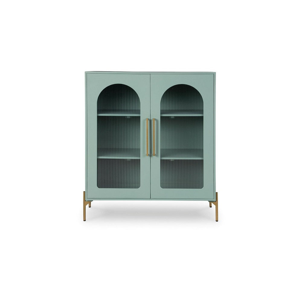 Aryi Accent Cabinet | 2 Fluted Arch Glass Doors | 40" Sea Green & Gold
