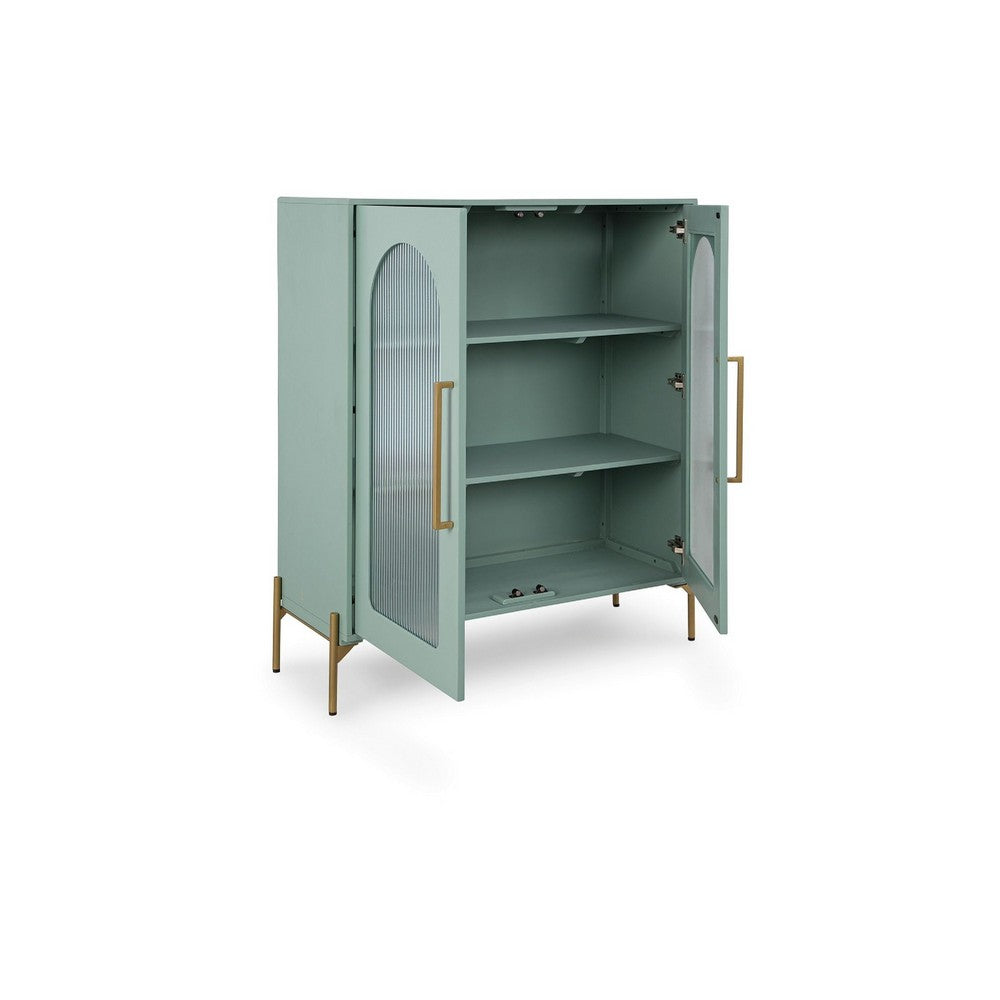 Aryi Accent Cabinet | 2 Fluted Arch Glass Doors | 40" Sea Green & Gold