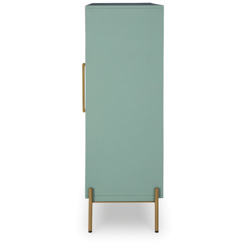 Aryi Accent Cabinet | 2 Fluted Arch Glass Doors | 40" Sea Green & Gold