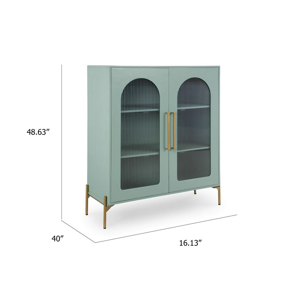 Aryi Accent Cabinet | 2 Fluted Arch Glass Doors | 40" Sea Green & Gold