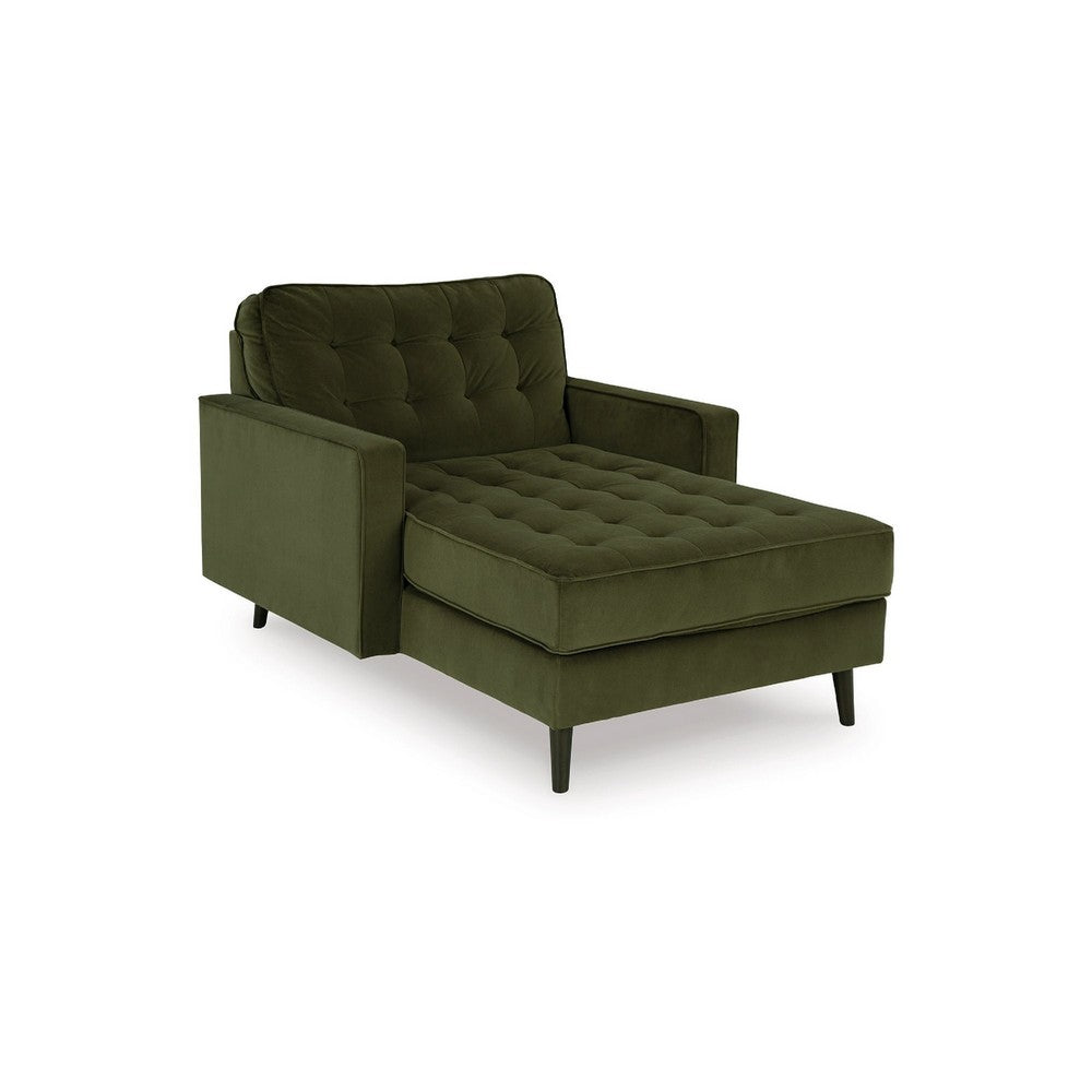 Pir Lounge Chaise | Cozy Olive Green Tufted Velvet Upholstery 64"
