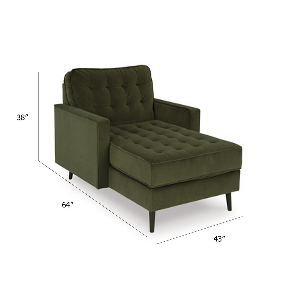 Pir Lounge Chaise | Cozy Olive Green Tufted Velvet Upholstery 64"