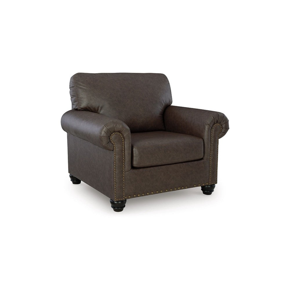 Fecy Sofa Armchair | Rolled Arms & Turned Legs | Umber Gray Faux Leather