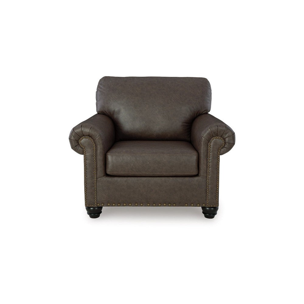 Fecy Sofa Armchair | Rolled Arms & Turned Legs | Umber Gray Faux Leather