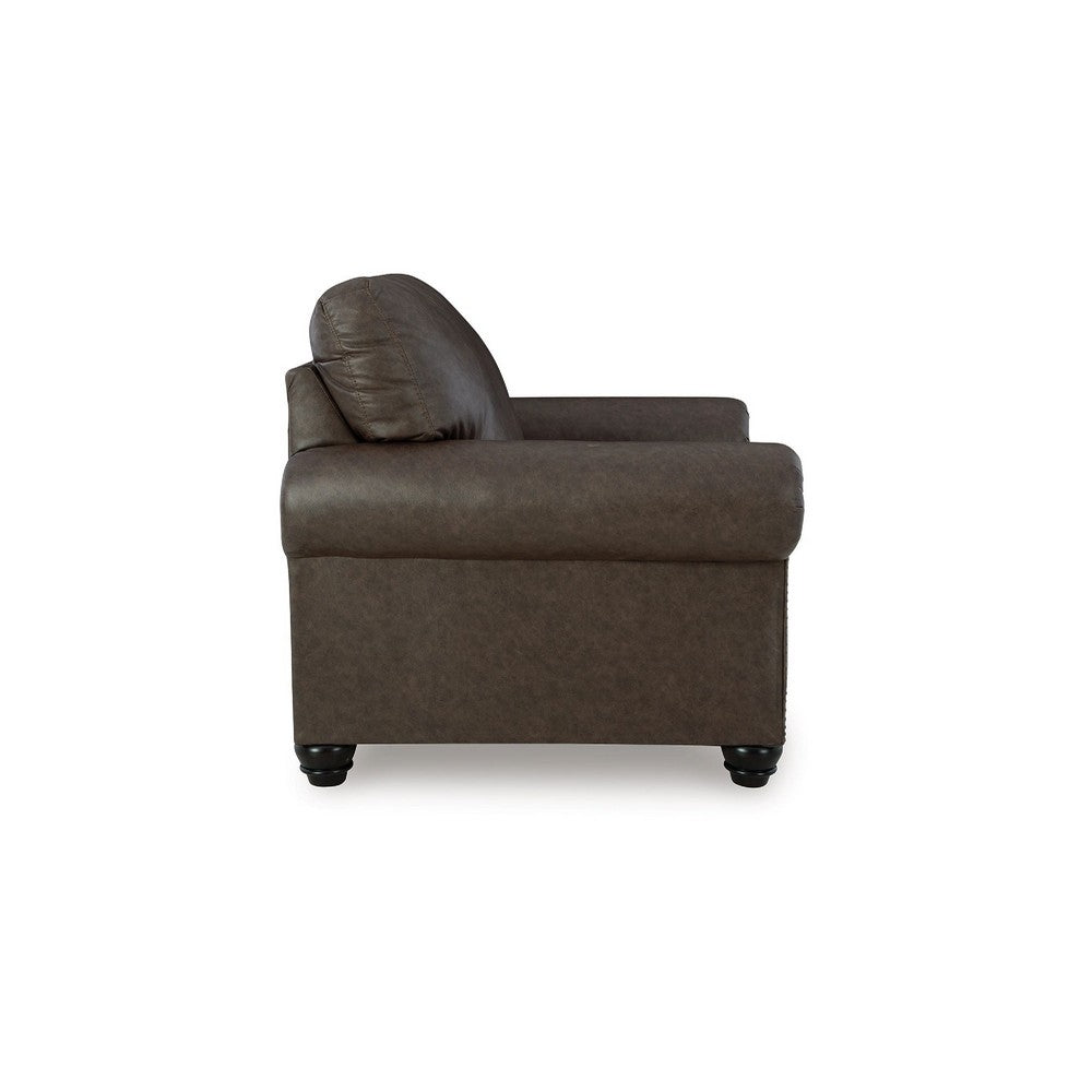 Fecy Sofa Armchair | Rolled Arms & Turned Legs | Umber Gray Faux Leather