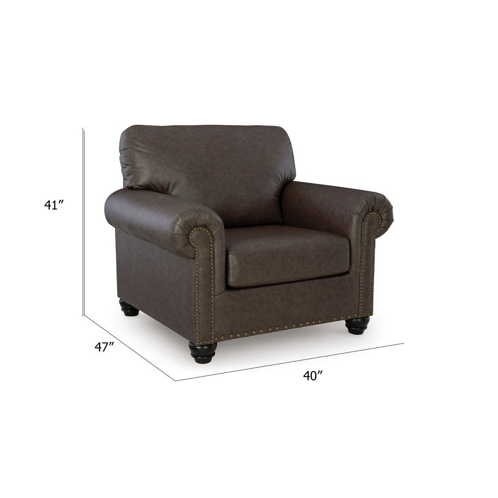 Fecy Sofa Armchair | Rolled Arms & Turned Legs | Umber Gray Faux Leather