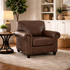 Fecy Sofa Armchair | Rolled Arms & Turned Legs | Umber Gray Faux Leather