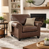 Fecy Sofa Armchair | Rolled Arms & Turned Legs | Umber Gray Faux Leather