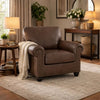 Fecy Sofa Armchair | Rolled Arms & Turned Legs | Umber Gray Faux Leather