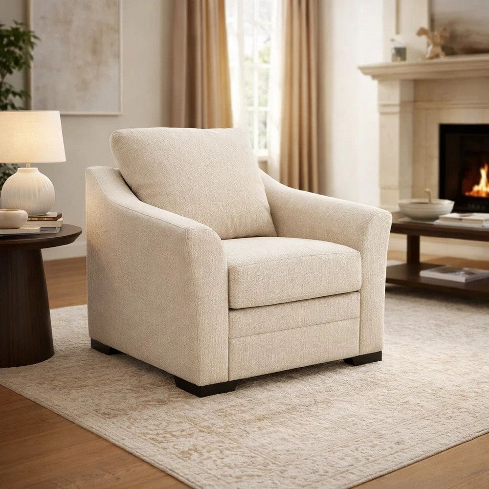 Jimy Sofa Armchair | Flared Arms & Reversible Cushions | Ivory Polyester