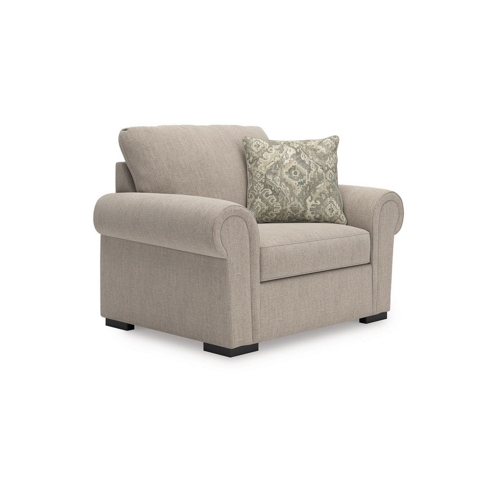 Mecy Oversized Armchair | 1 Pillow | Rolled Arms | Heather Beige Chenille