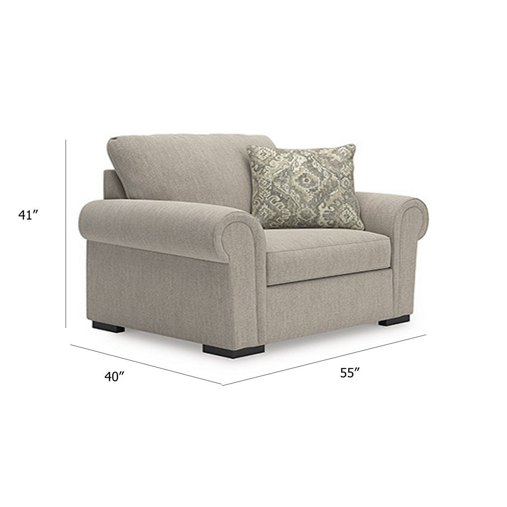Mecy Oversized Armchair | 1 Pillow | Rolled Arms | Heather Beige Chenille