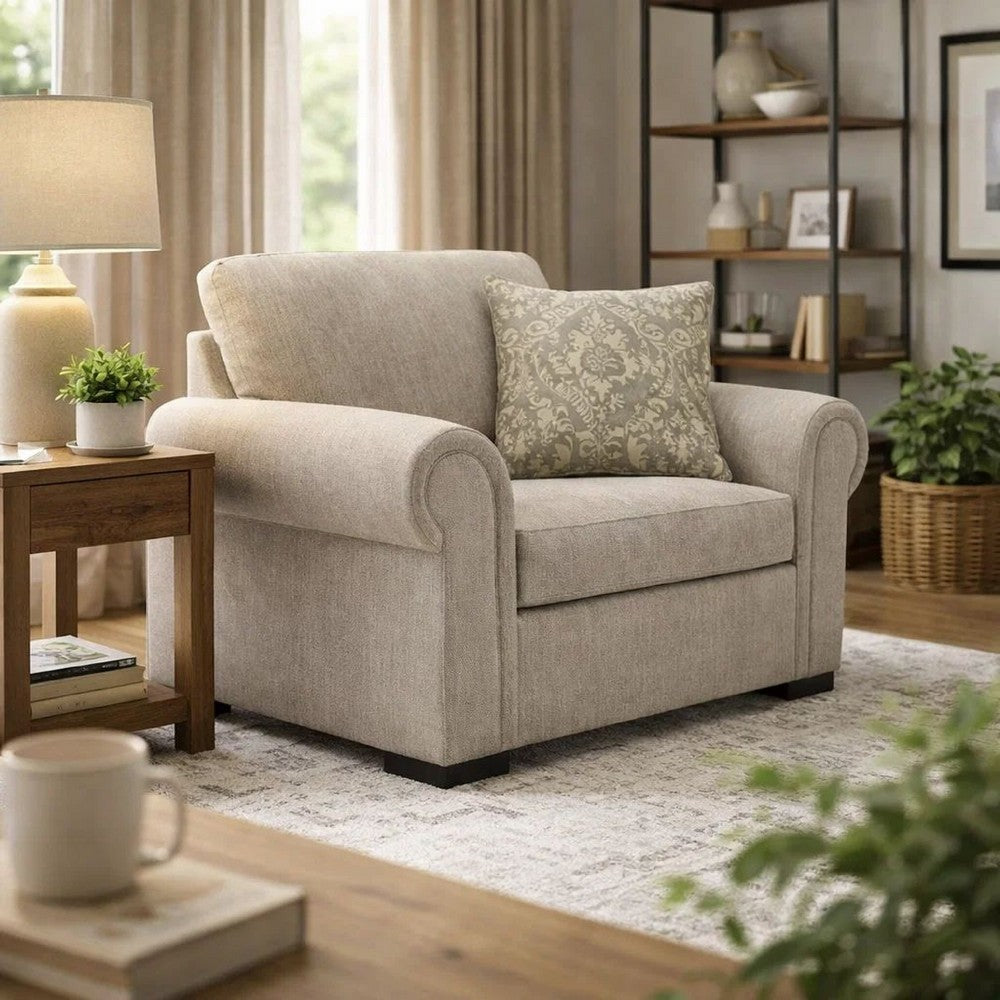 Mecy Oversized Armchair | 1 Pillow | Rolled Arms | Heather Beige Chenille