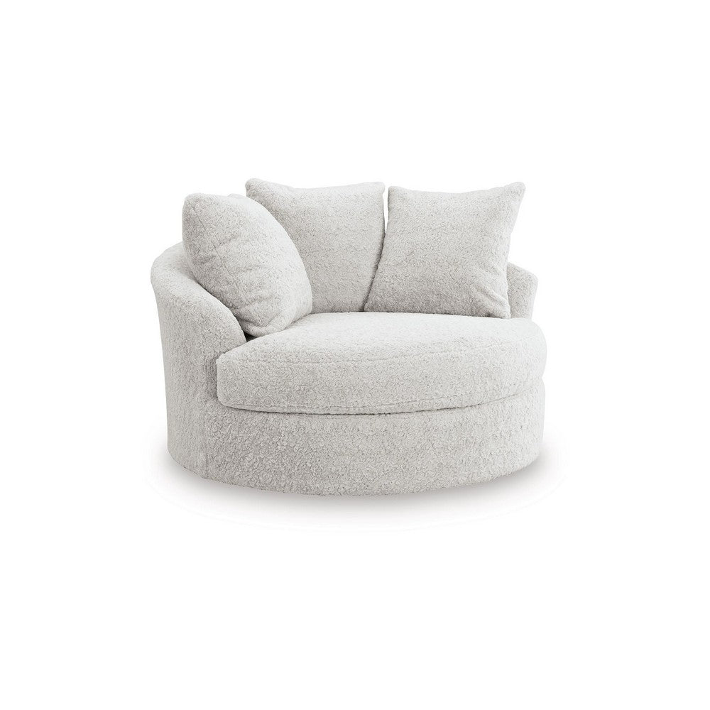 Cecy Oversize Swivel Accent Lounge Chair | 3 Throw Pillows | Arctic White