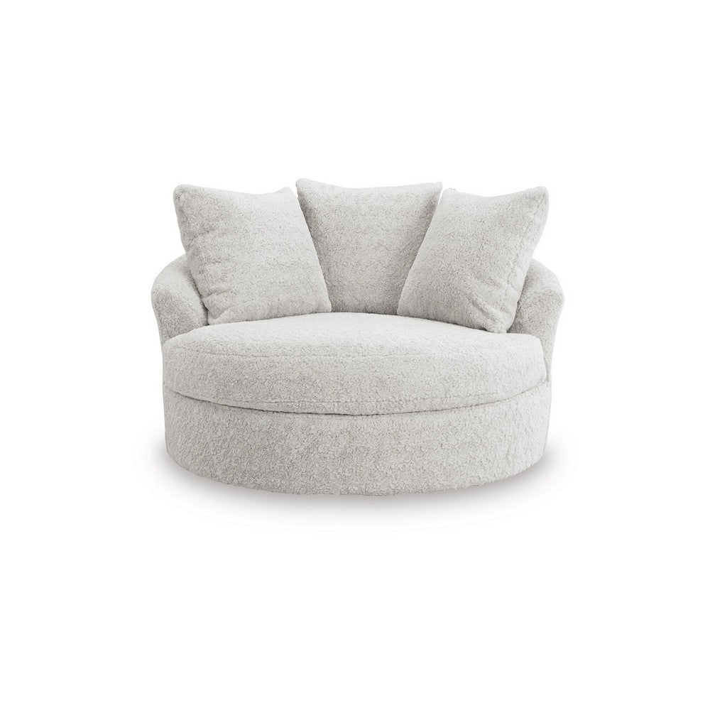 Cecy Oversize Swivel Accent Lounge Chair | 3 Throw Pillows | Arctic White