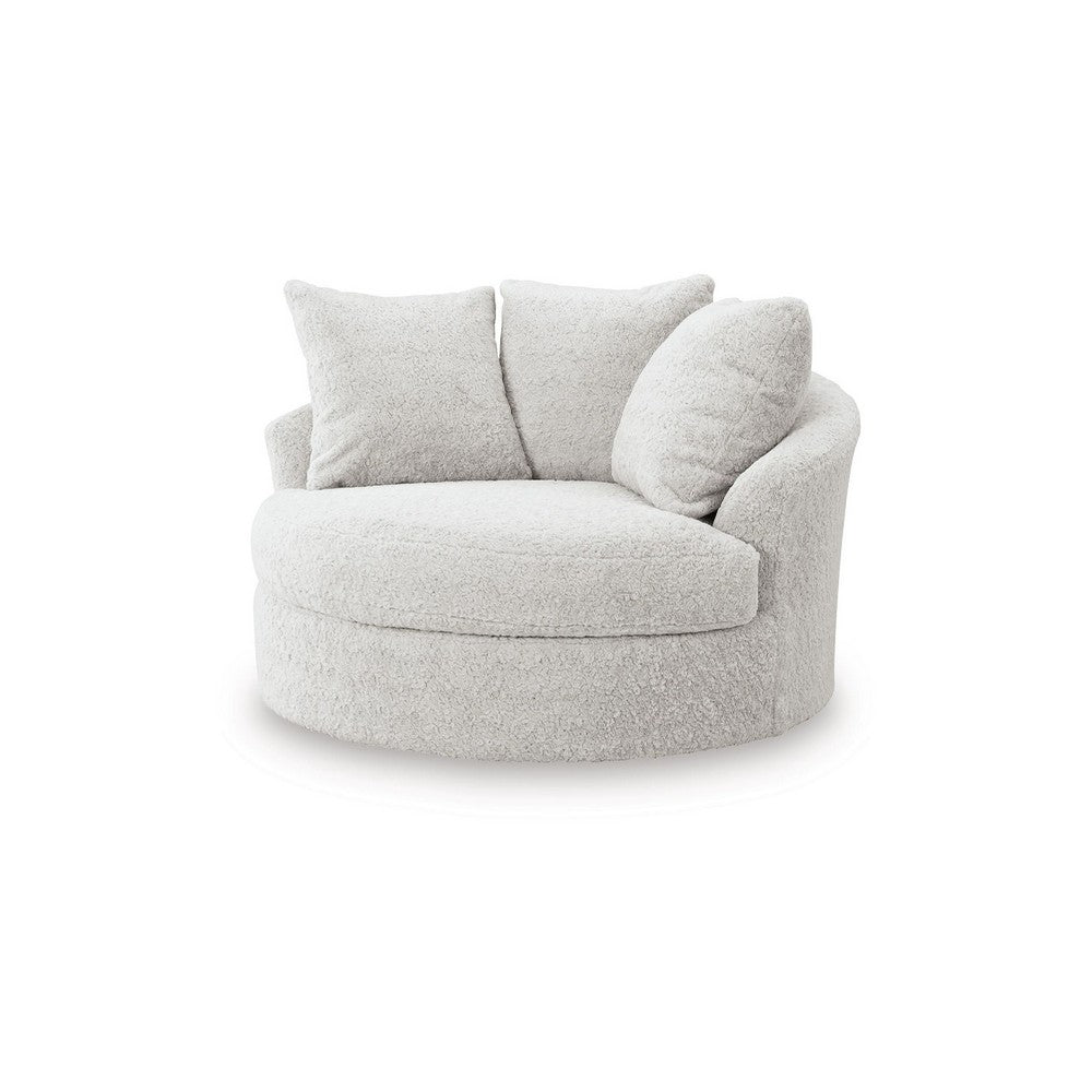 Cecy Oversize Swivel Accent Lounge Chair | 3 Throw Pillows | Arctic White