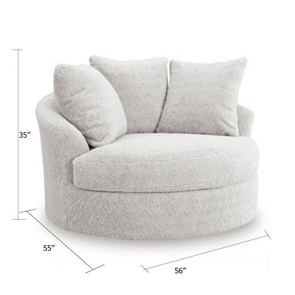 Cecy Oversize Swivel Accent Lounge Chair | 3 Throw Pillows | Arctic White