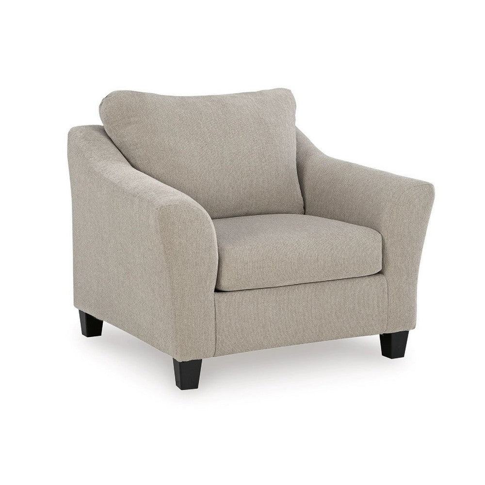 Wecy Oversize Armchair | Flared Arms & Tapered Black Legs | Taupe Polyester