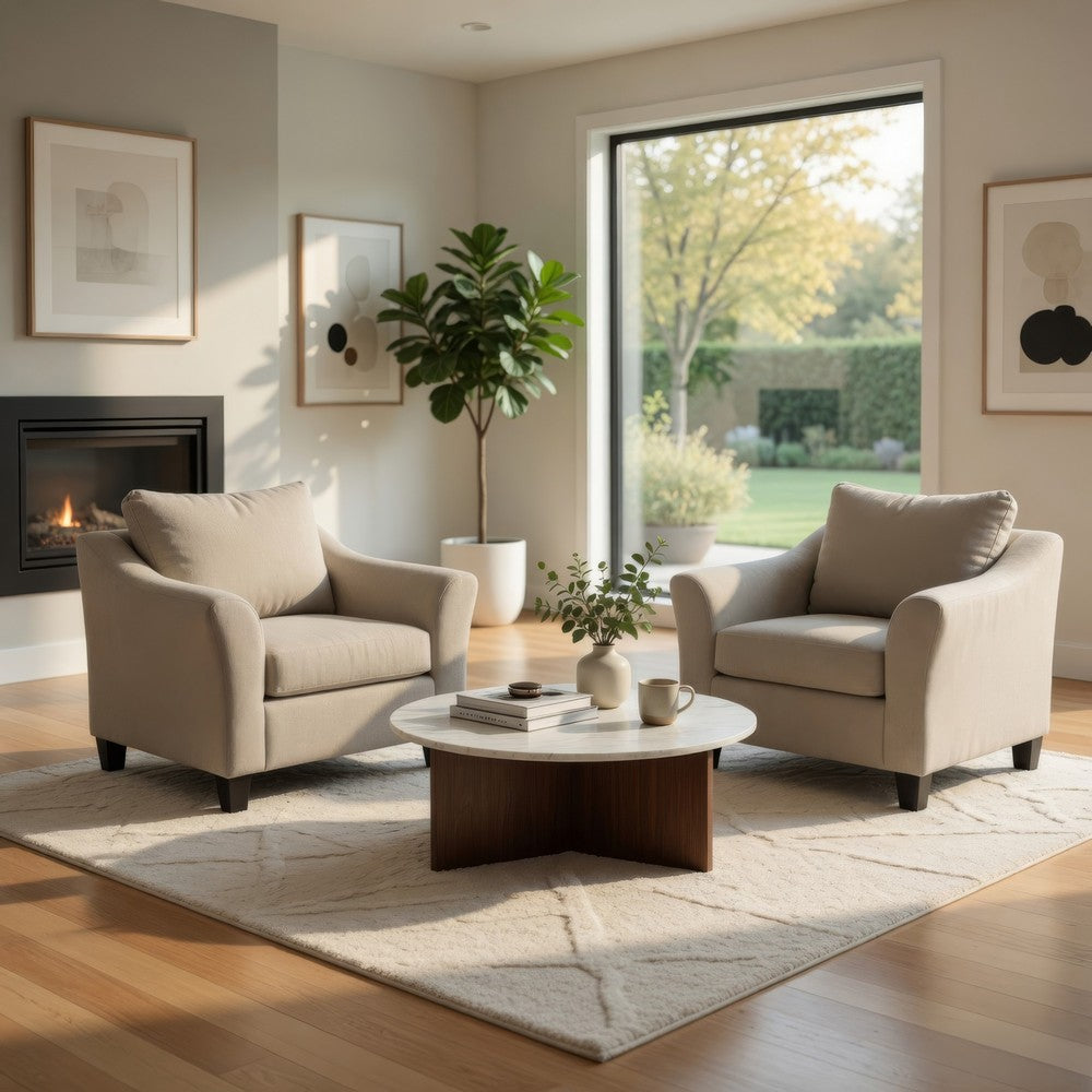 Wecy Oversize Armchair | Flared Arms & Tapered Black Legs | Taupe Polyester