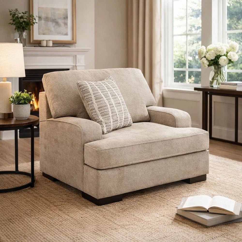 Necy Oversized Lounge Accent Armchair | 1 Throw Pillow | Taupe Polyester