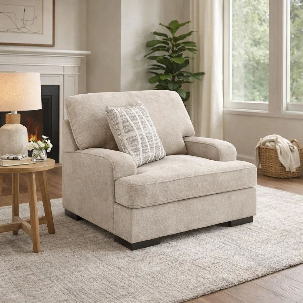 Necy Oversized Lounge Accent Armchair | 1 Throw Pillow | Taupe Polyester