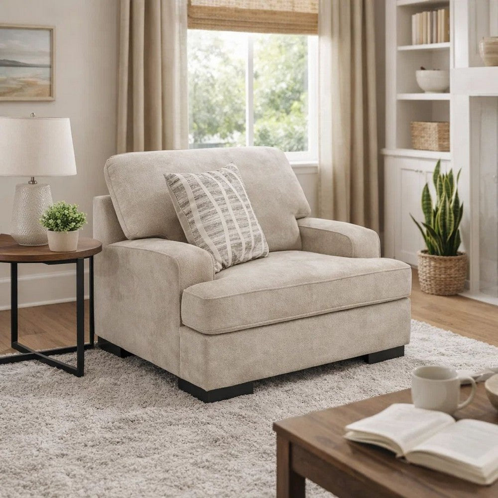 Necy Oversized Lounge Accent Armchair | 1 Throw Pillow | Taupe Polyester