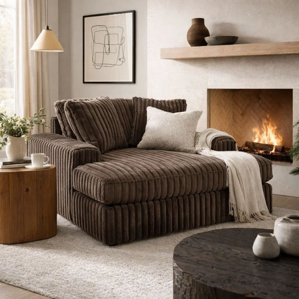 Addy Wide Oversized Lounge Chair | 2 Pillows | Chocolate Brown Corduroy