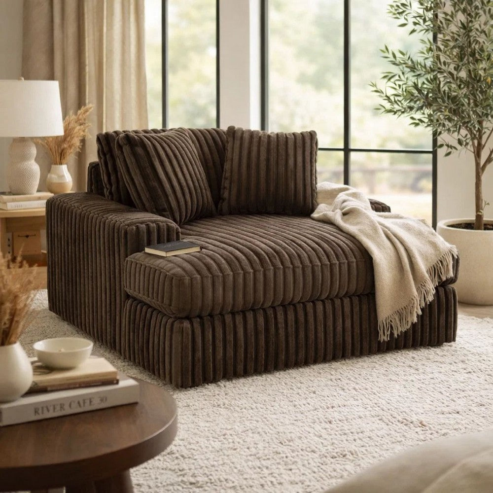 Addy Wide Oversized Lounge Chair | 2 Pillows | Chocolate Brown Corduroy