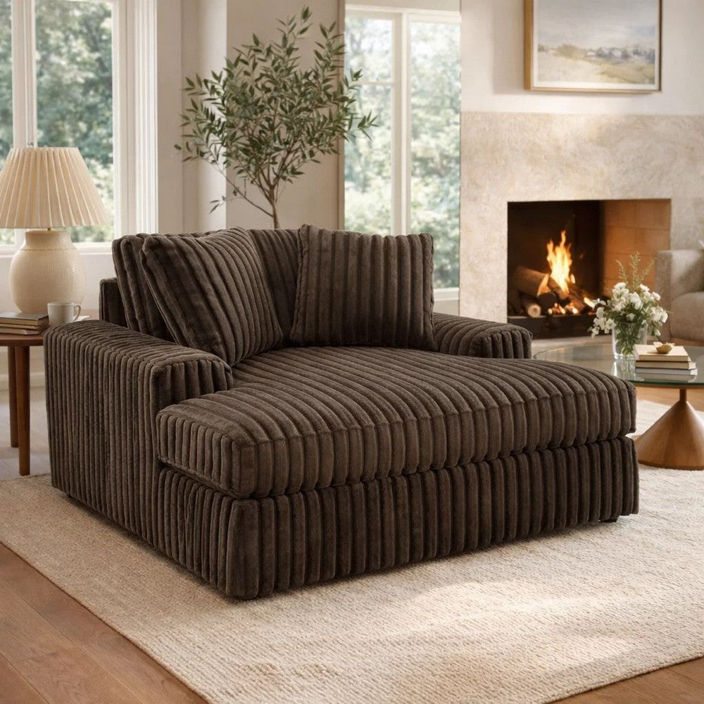 Addy Wide Oversized Lounge Chair | 2 Pillows | Chocolate Brown Corduroy