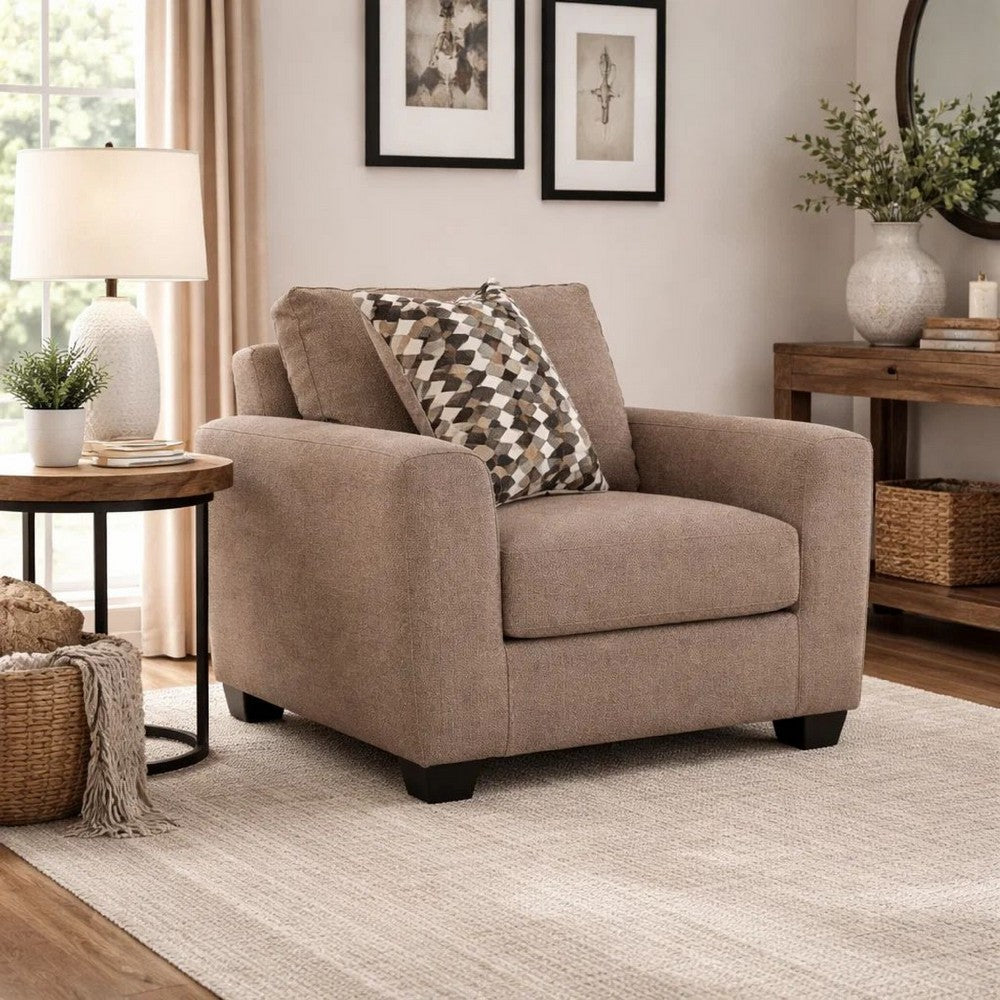 Teu Oversized Armchair | 1 Throw Pillow | Track Arms Suede Taupe Polyester
