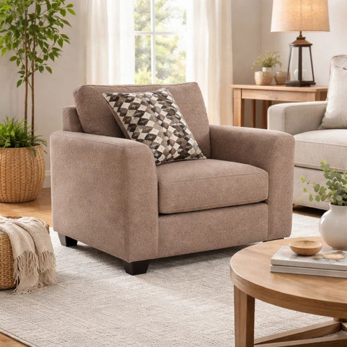 Teu Oversized Armchair | 1 Throw Pillow | Track Arms Suede Taupe Polyester