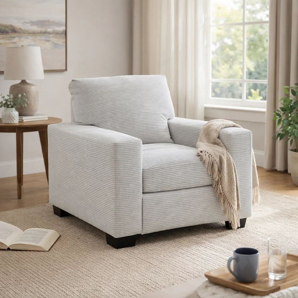 Geyn Sofa Armchair | Light Smoke Gray Polyester | Black Faux Wood Legs