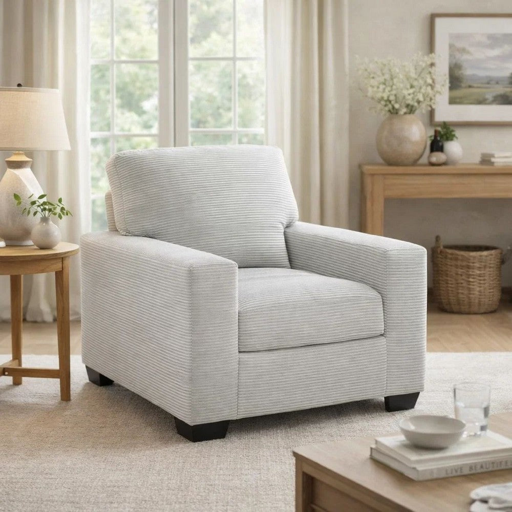 Geyn Sofa Armchair | Light Smoke Gray Polyester | Black Faux Wood Legs