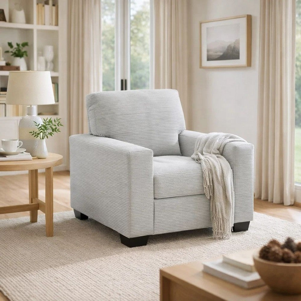 Geyn Sofa Armchair | Light Smoke Gray Polyester | Black Faux Wood Legs