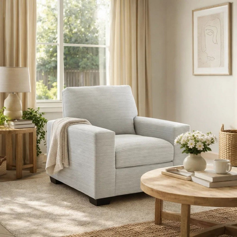 Geyn Sofa Armchair | Light Smoke Gray Polyester | Black Faux Wood Legs